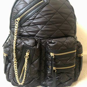 Bebe Black Leather Quilted Backpack with Gold Hardware